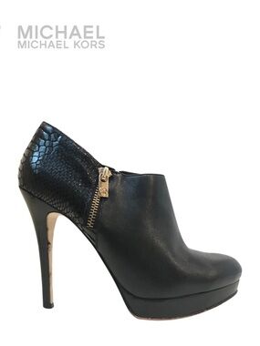 MICHAEL KORS York Bootie Patent Snakeskin Side Zip Leather Stiletto Heels + Box